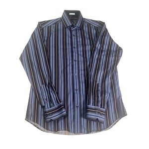 Bugatchi Shaped Fit‎ Button Up Shirt Men's Medium M Purple Black Striped
